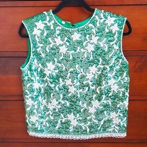 Vintage Sequin and Beaded Top Size L